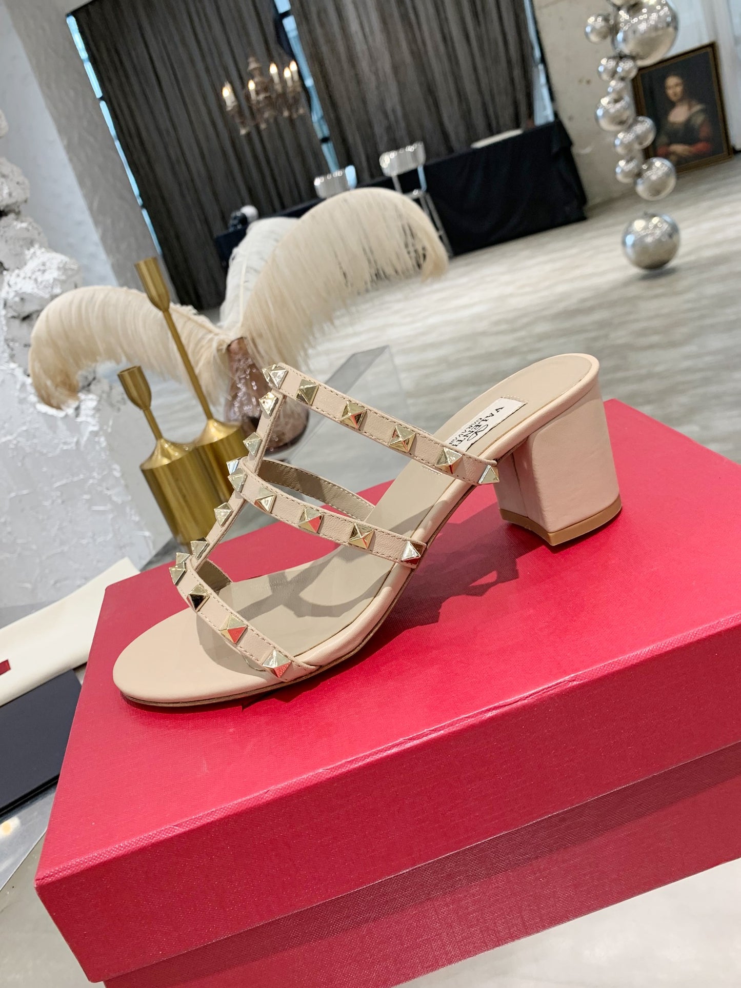 Valentino Rockstud Classic Block Heel Sandals
