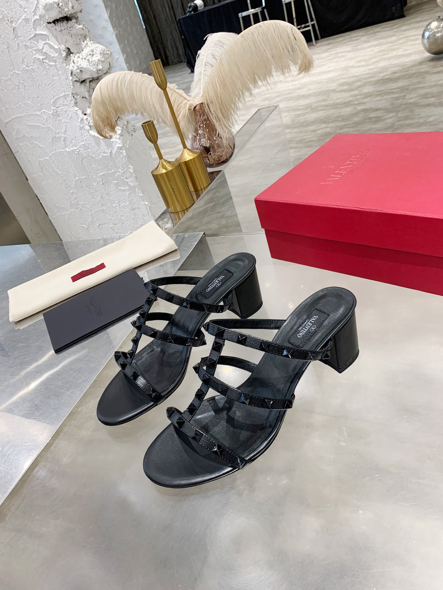 Valentino Rockstud Classic Block Heel Sandals