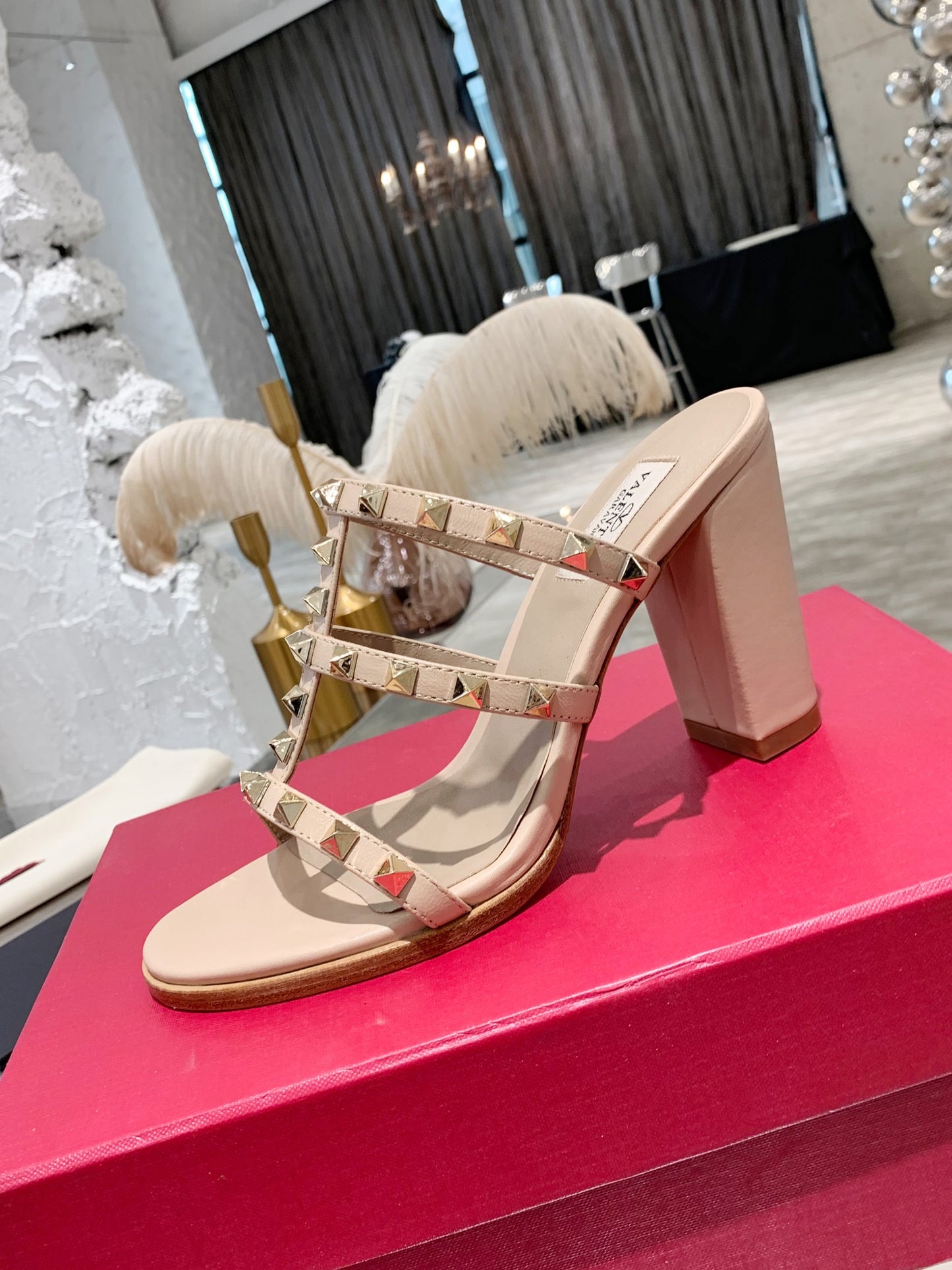 Valentino Studded Classic Block Heel Sandals