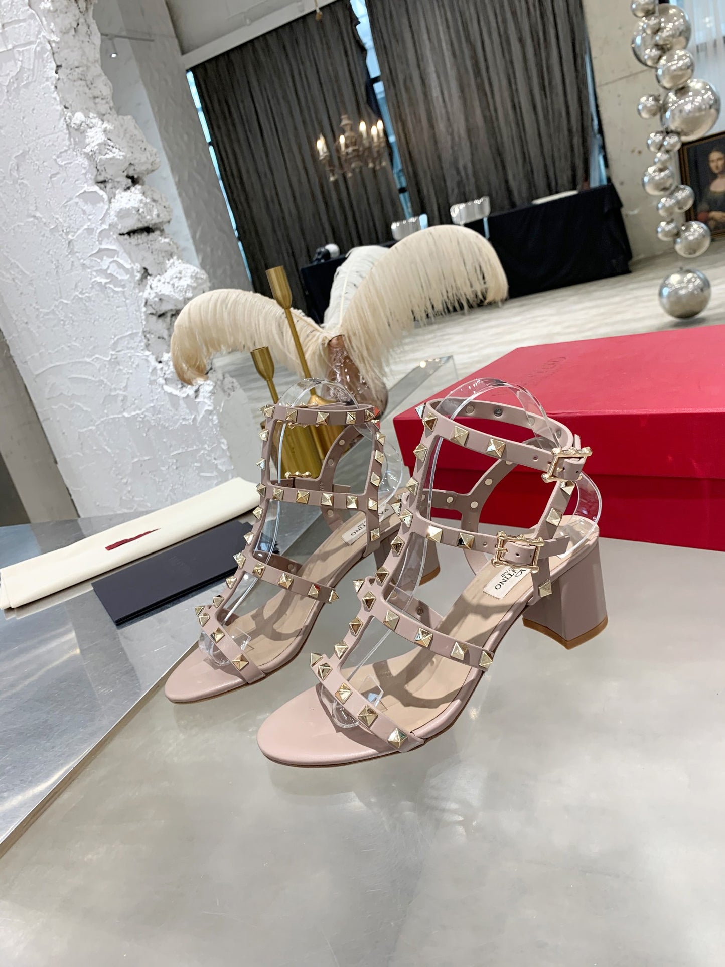 Valentino Studded Classic Block Heel Sandals