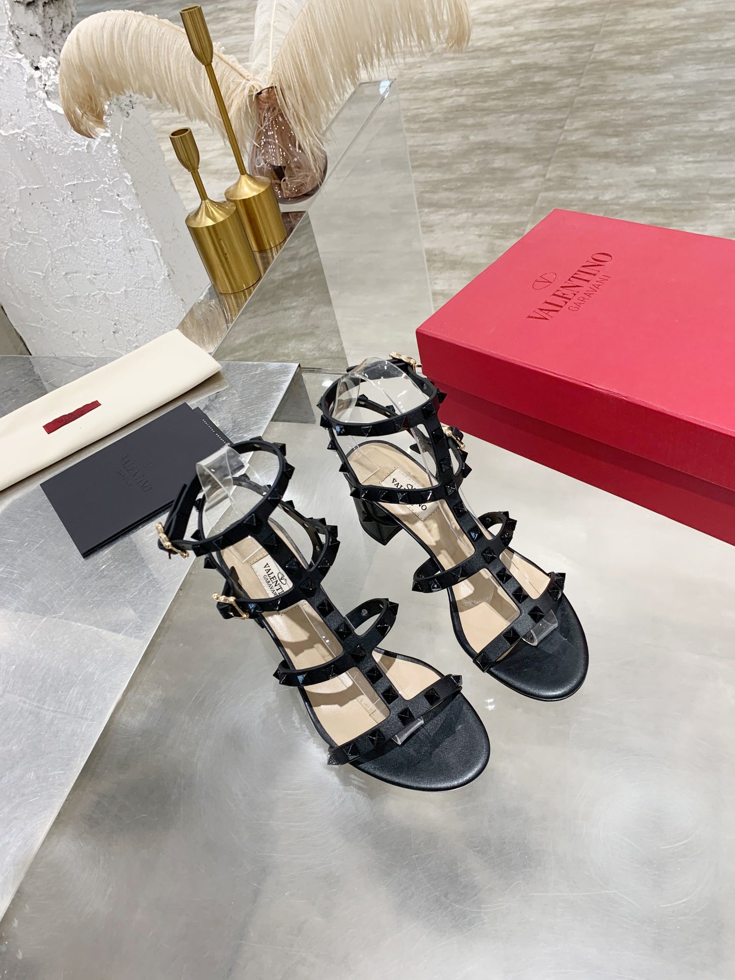 Valentino Studded Classic Block Heel Sandals