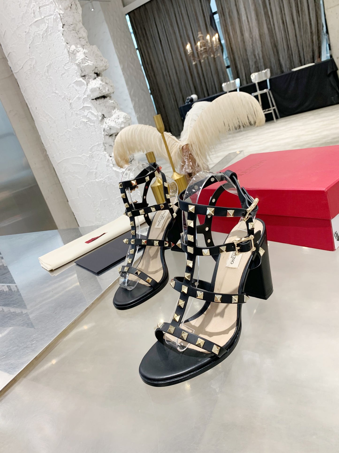 Valentino Studded Classic Block Heel Sandals