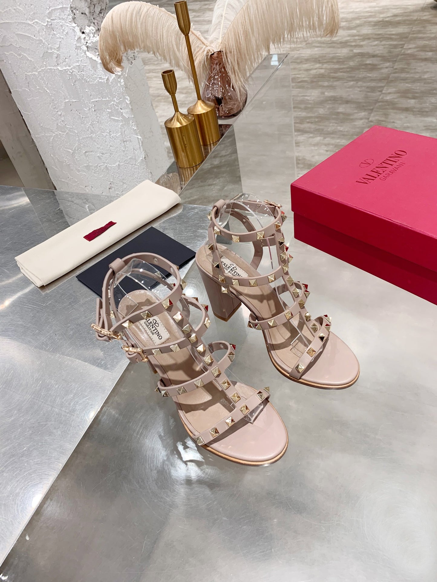 Valentino Studded Classic Block Heel Sandals
