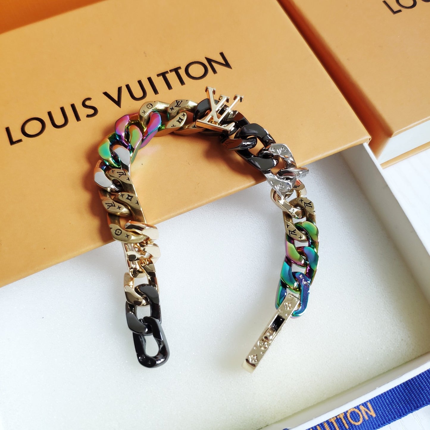 Louis Vuitton Colorful Monogram Cuban Chain Bracelet