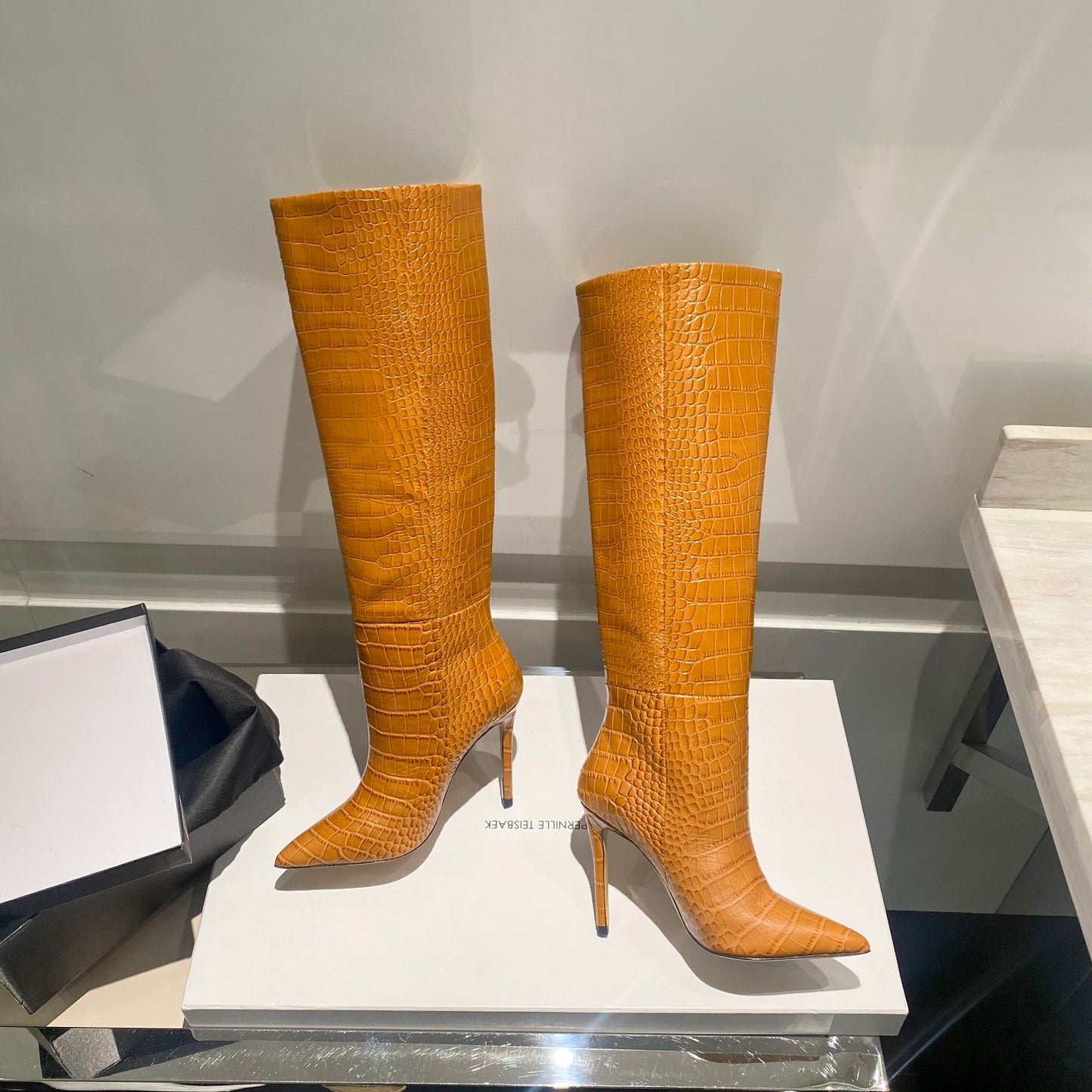 Paris Texas Crocodile Embossed Knee-High Boots – 2022 FW