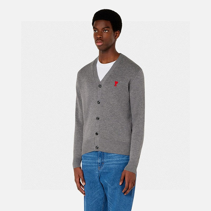 AMI Paris Heart Logo V-Neck Cardigan Sweater – 25SS