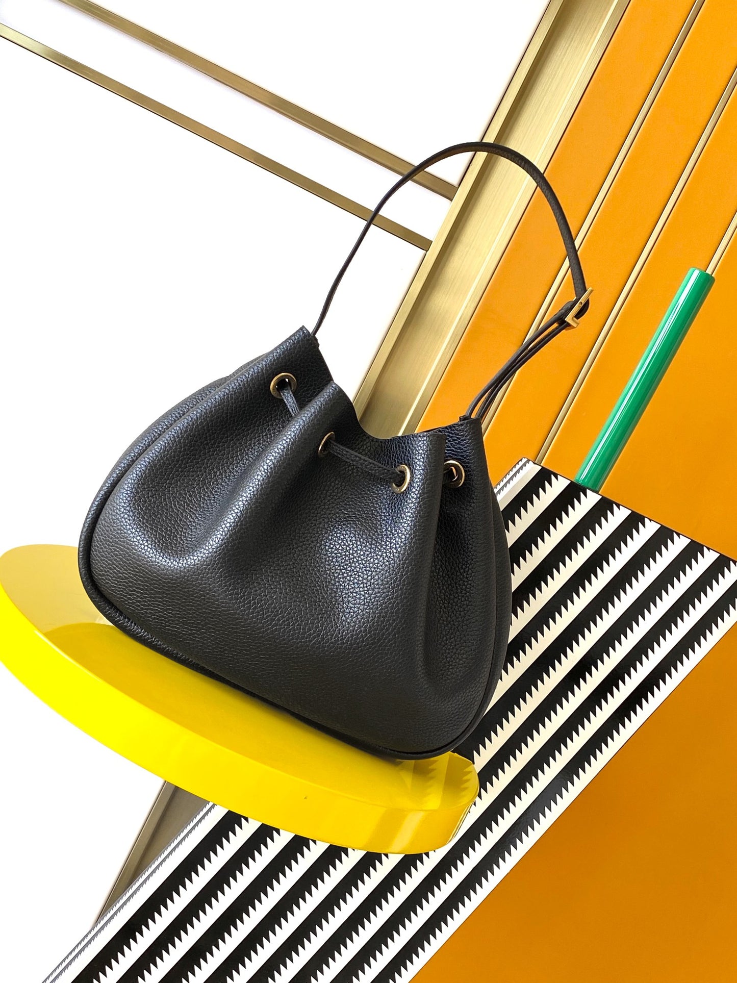 Saint Laurent Grained Leather Small Hobo Bag with Cassandre