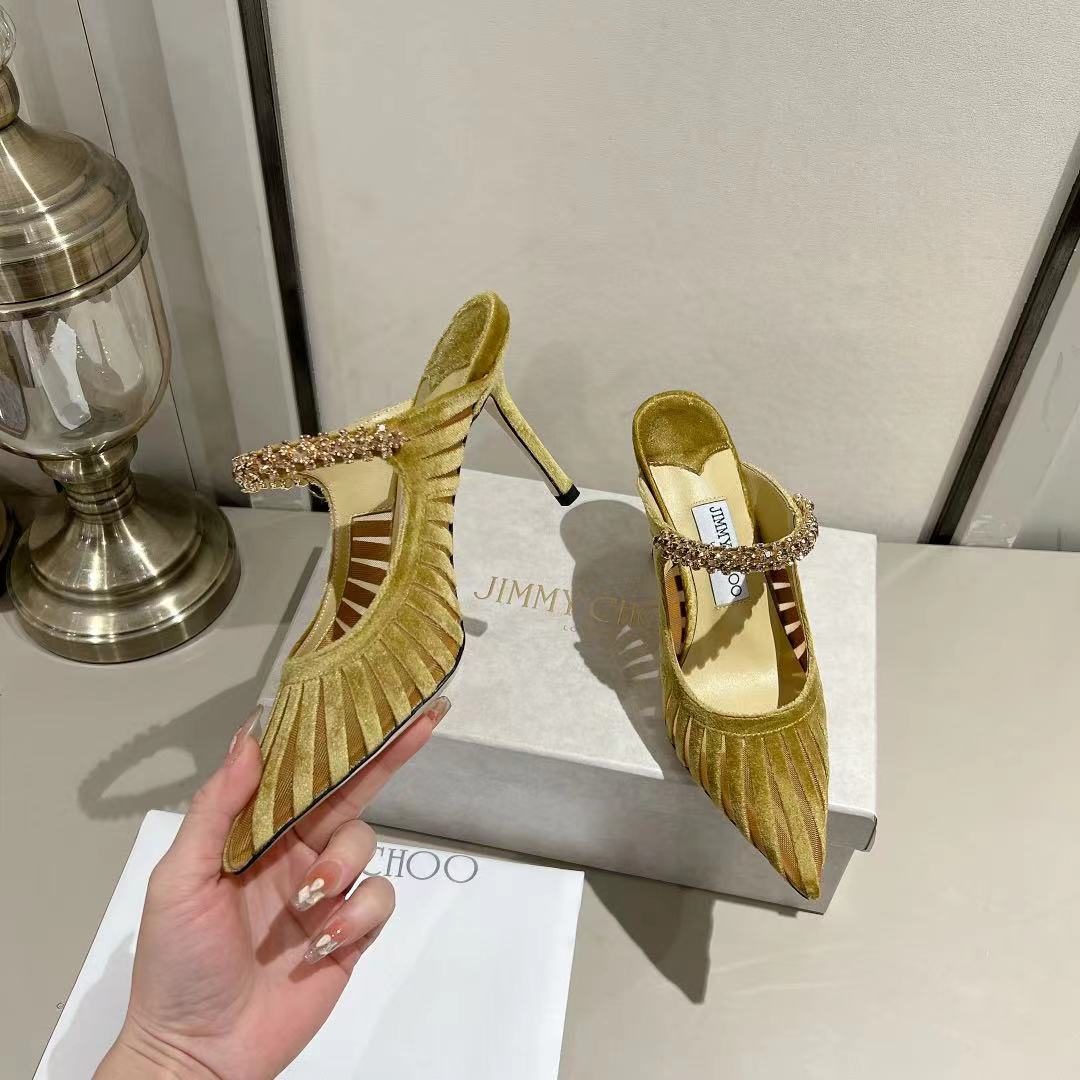 Jimmy Choo Pointed Toe Crystal Heeled Sandals – 2025 Collection