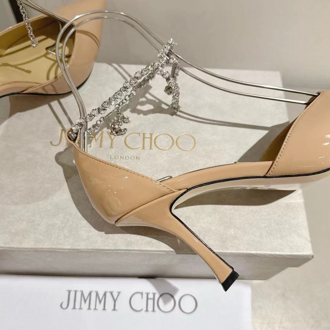 Jimmy Choo Rhinestone Cross-Strap Kitten Heels – 2025 Spring/Summer Collection