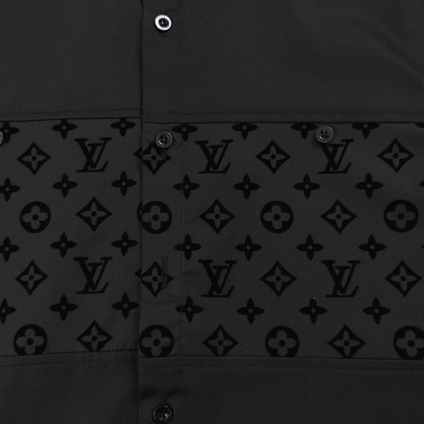 Louis Vuitton Flocked Logo Patchwork Long Sleeve Shirt – 2025 Collection
