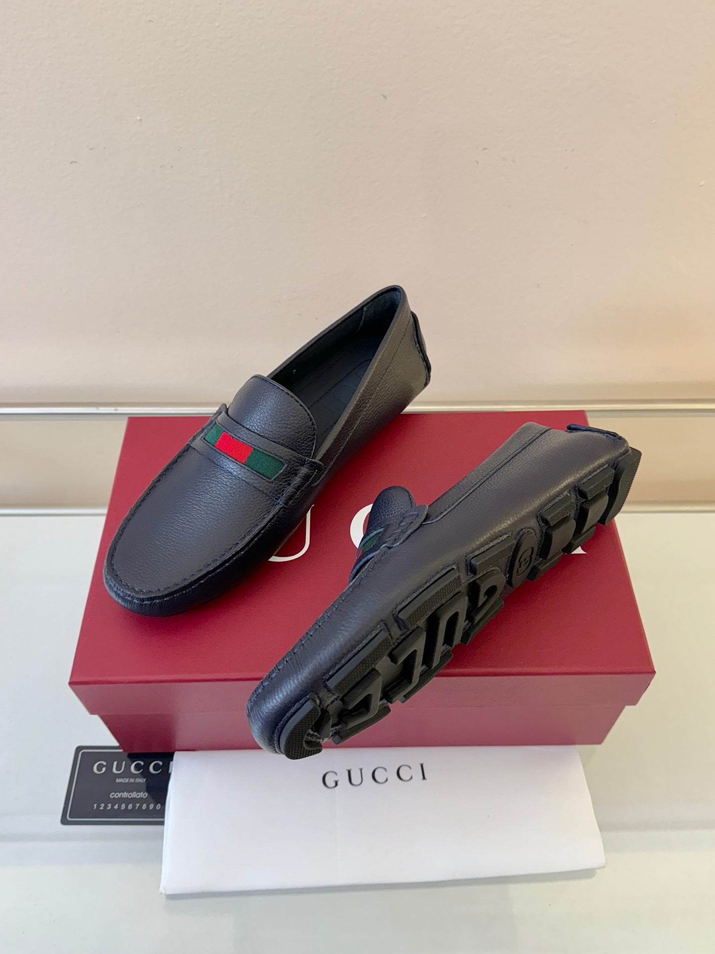 Gucci Men's Pebbled Leather and Suede Driving Shoes