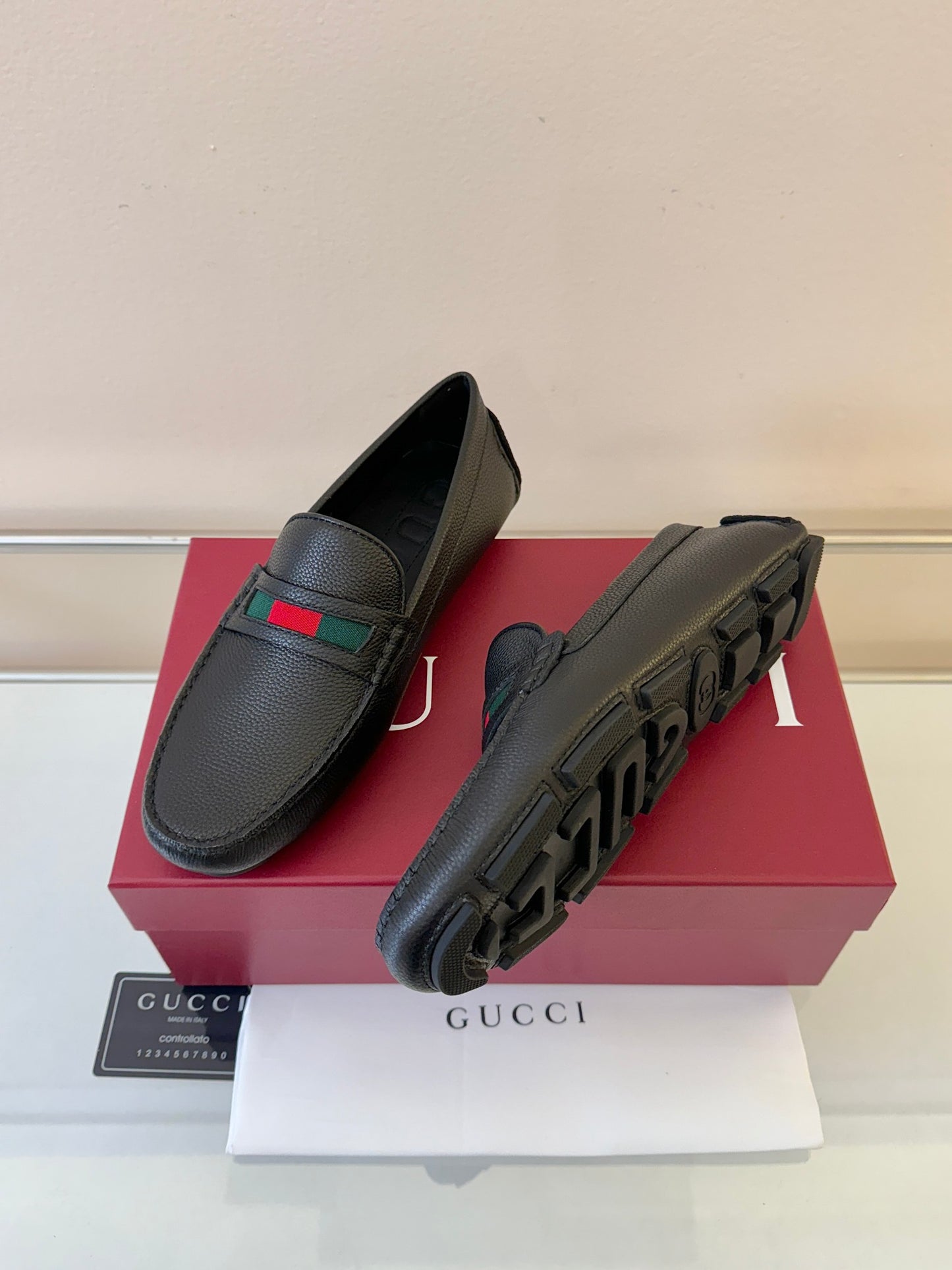 Gucci Men's Pebbled Leather and Suede Driving Shoes