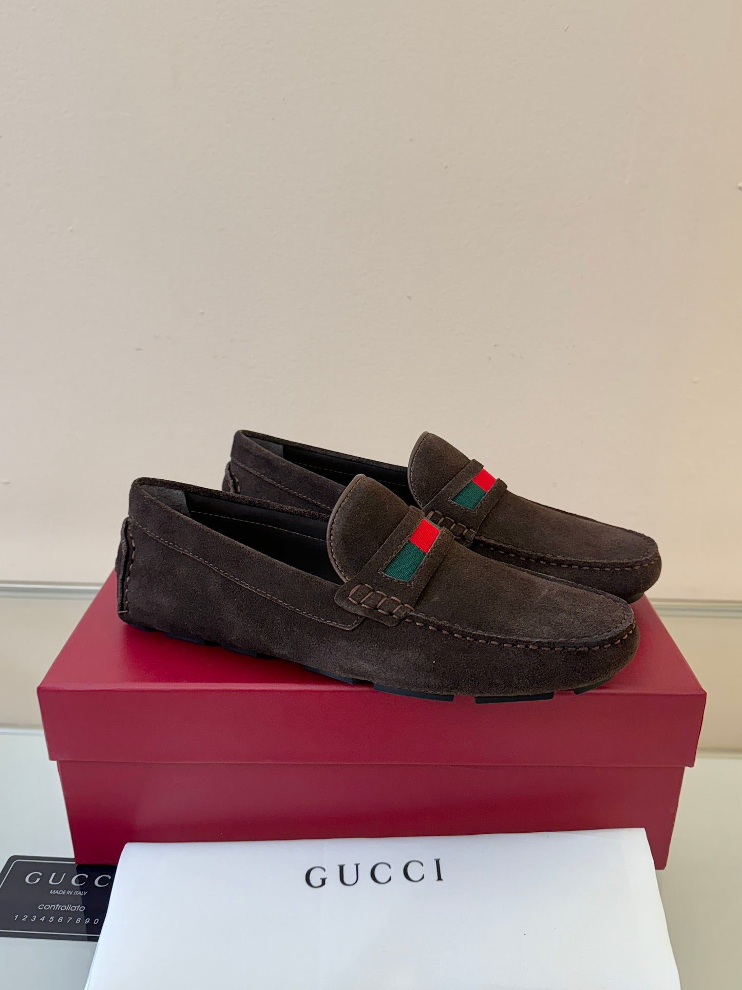 Gucci Men's Pebbled Leather and Suede Driving Shoes