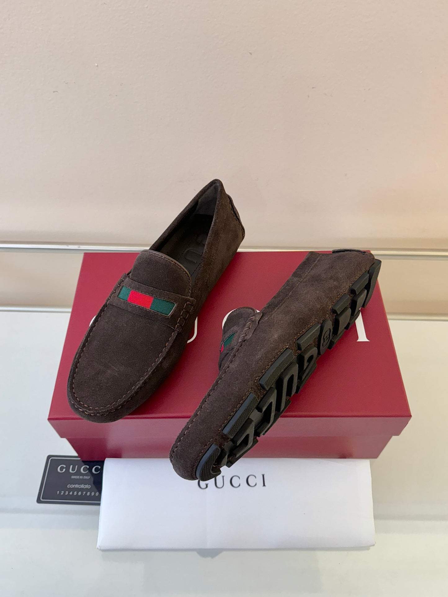 Gucci Men's Pebbled Leather and Suede Driving Shoes