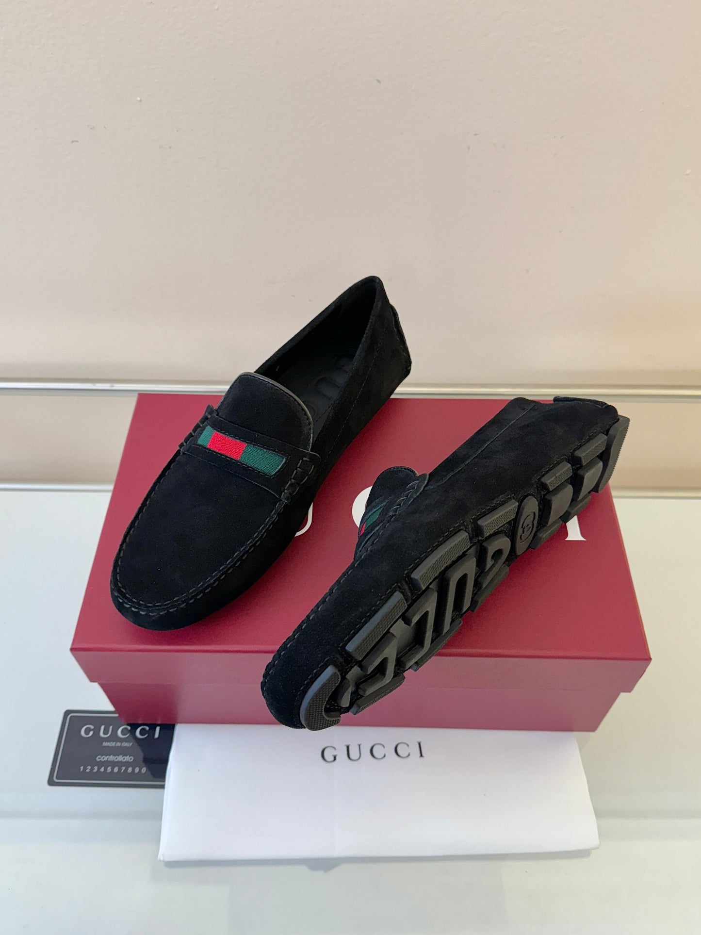Gucci Men's Pebbled Leather and Suede Driving Shoes