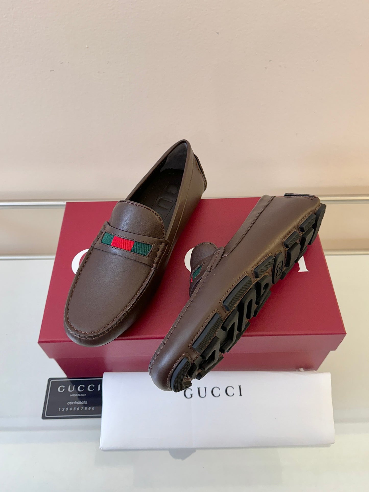 Gucci Men's Pebbled Leather and Suede Driving Shoes