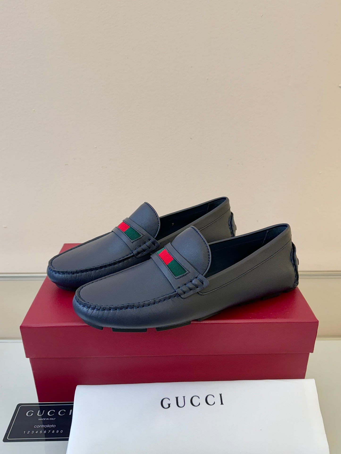 Gucci Men's Pebbled Leather and Suede Driving Shoes