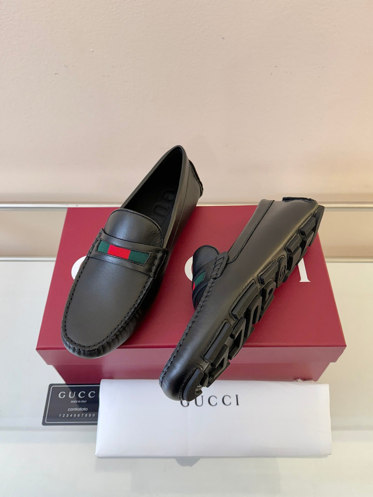Gucci Men's Pebbled Leather and Suede Driving Shoes