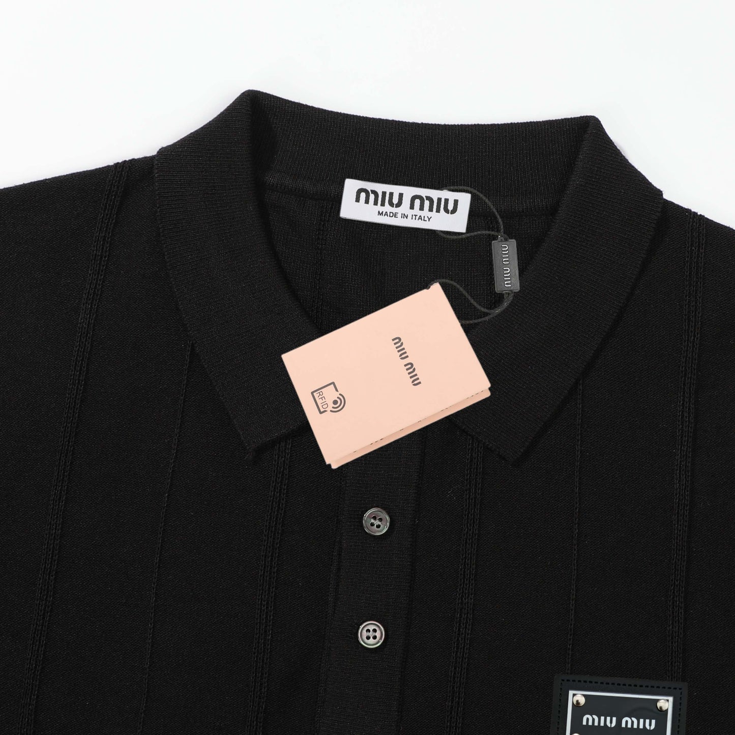 Miu Miu Collared Knit Short-Sleeve Sweater