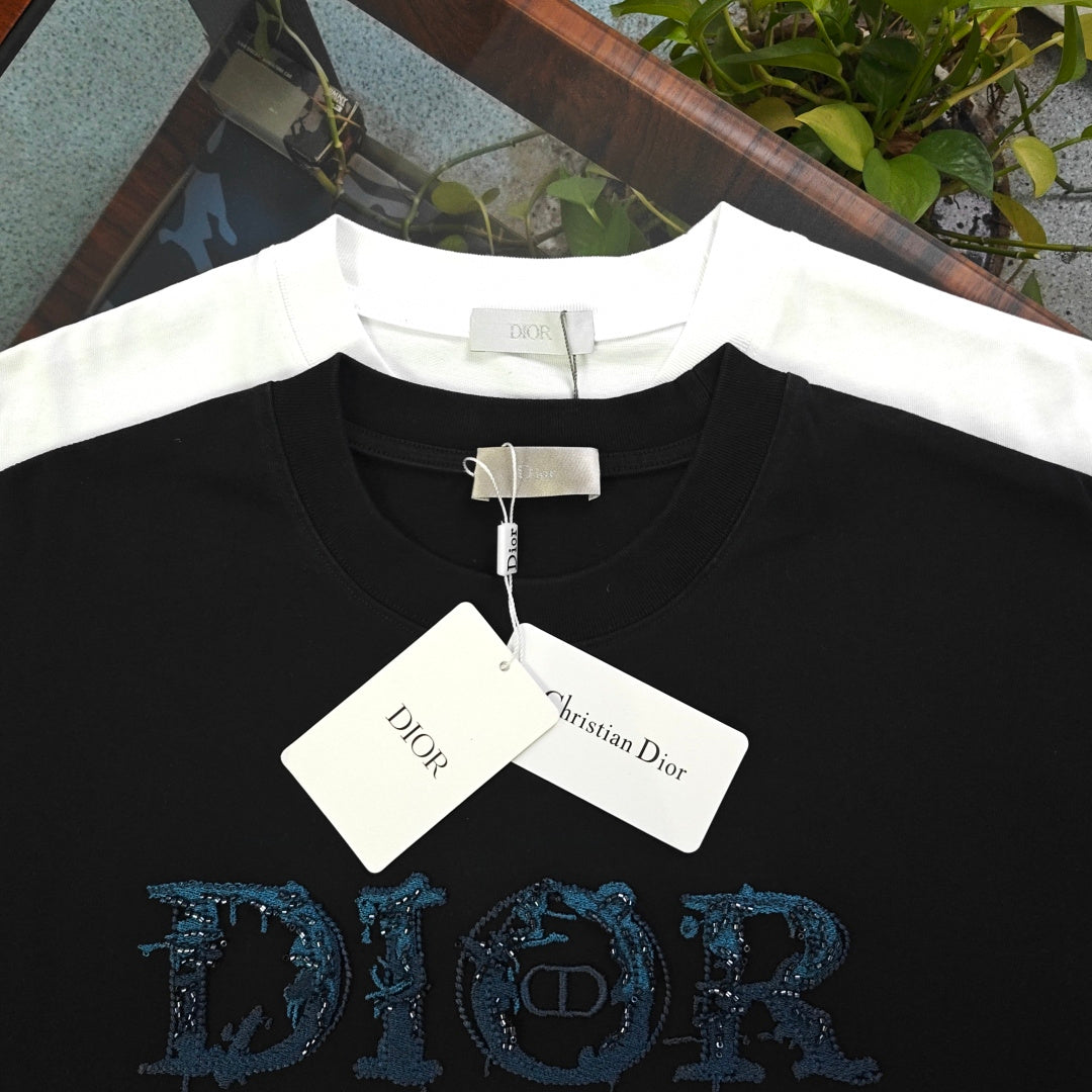 Dior Rhinestone Logo Embroidery T-Shirt – 2026SS