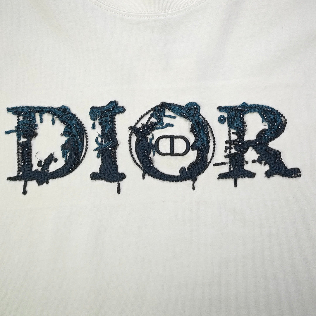 Dior Rhinestone Logo Embroidery T-Shirt – 2026SS
