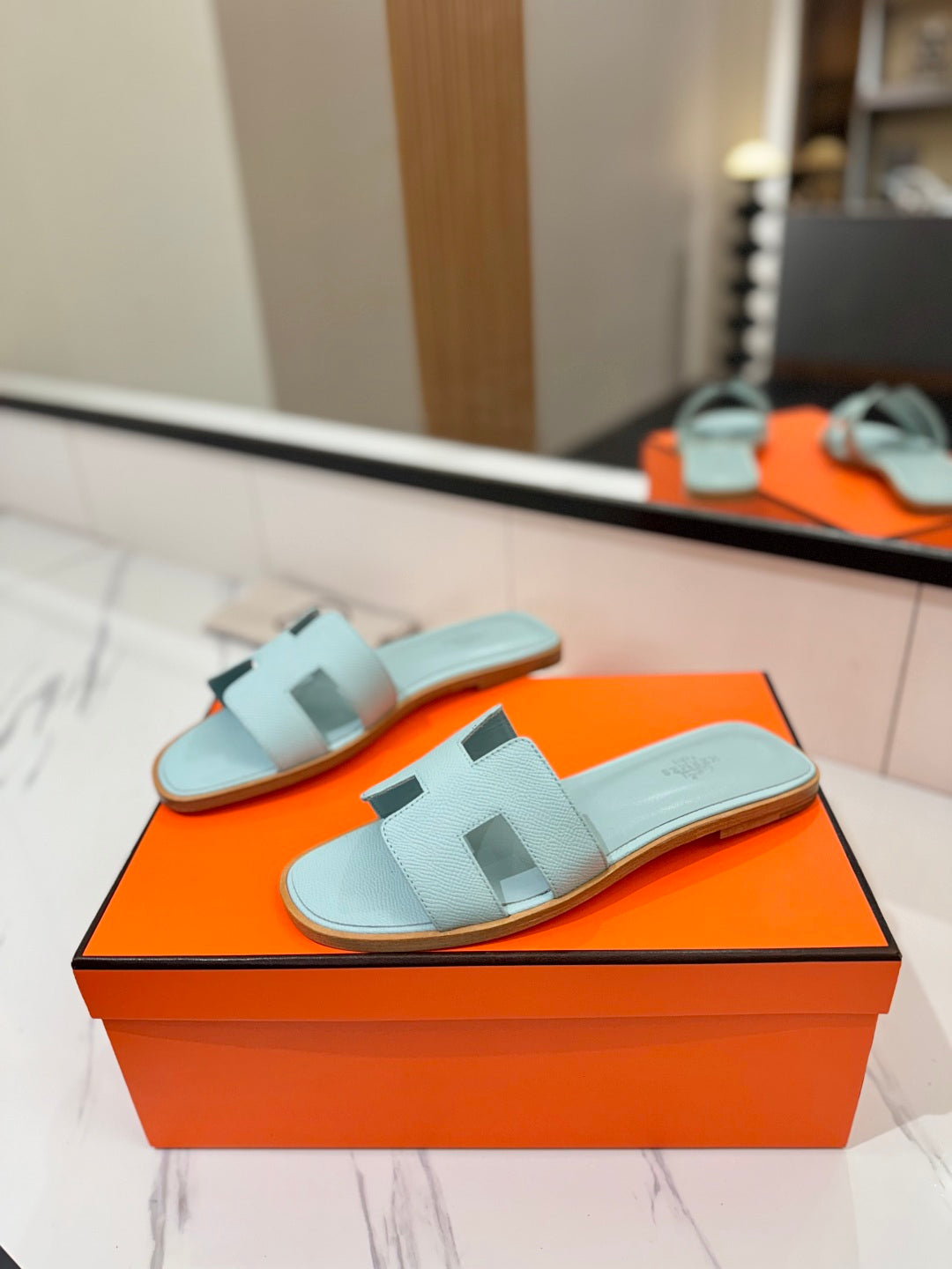Hermès Classic H Palm Grain Leather Sandals