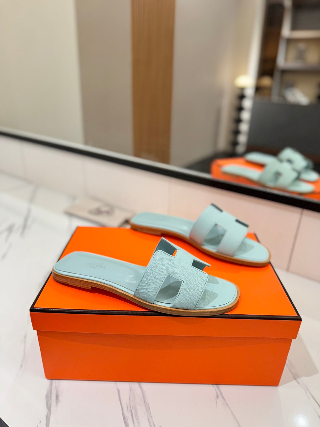 Hermès Classic H Palm Grain Leather Sandals