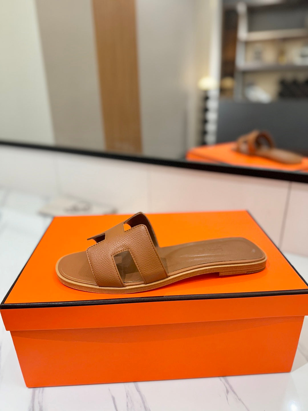 Hermès Classic H Palm Grain Leather Sandals