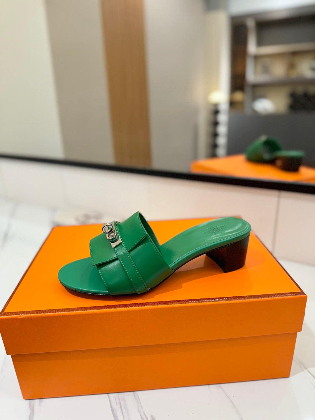 Hermès Classic Smooth Cowhide Heeled Sandals