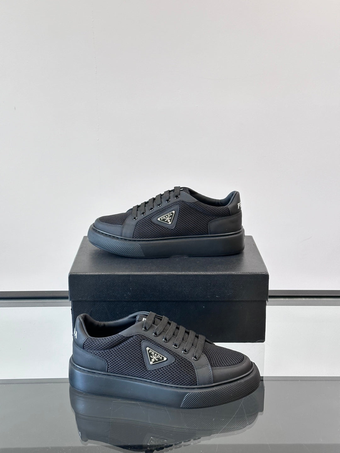 Prada Transparent Rubber-Sole Leather Sneakers