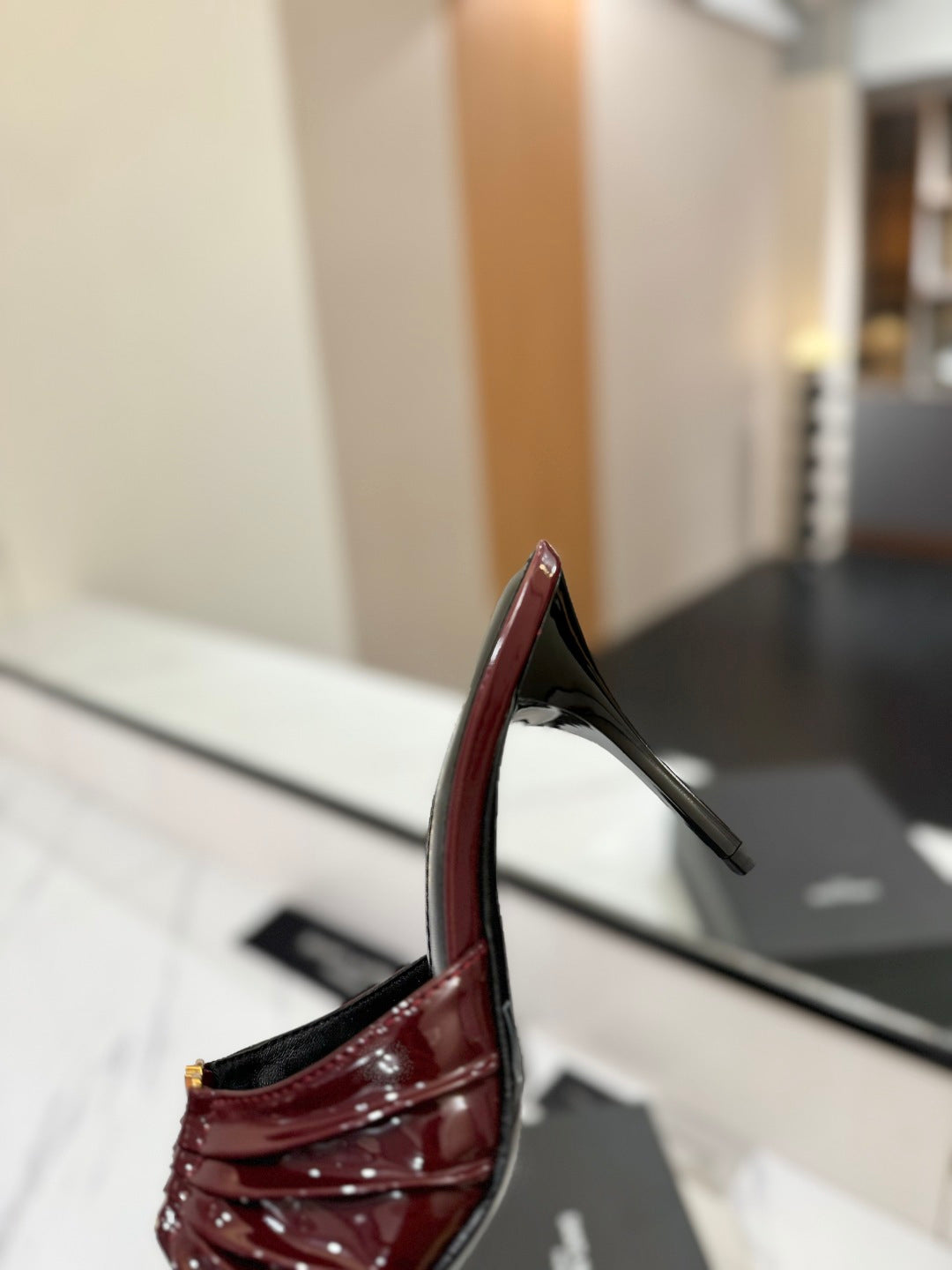 Saint Laurent Crystal Chain Patent Leather Heeled Sandals – 2025 Spring/Summer Collection