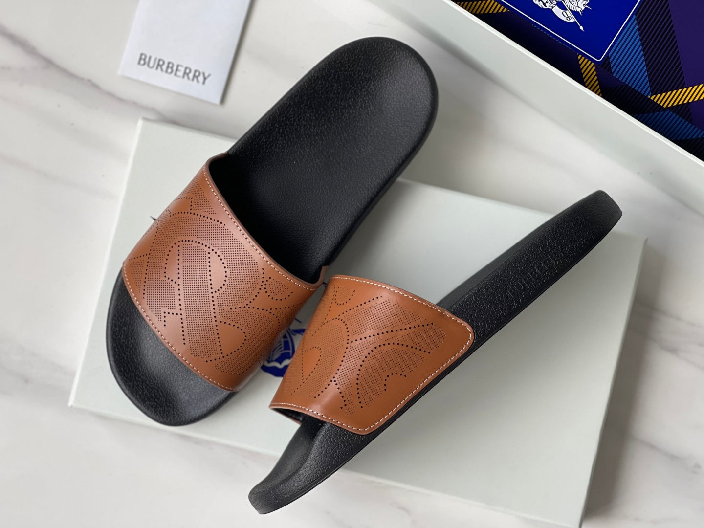 Burberry Embossed Logo Perforated Leather Slides