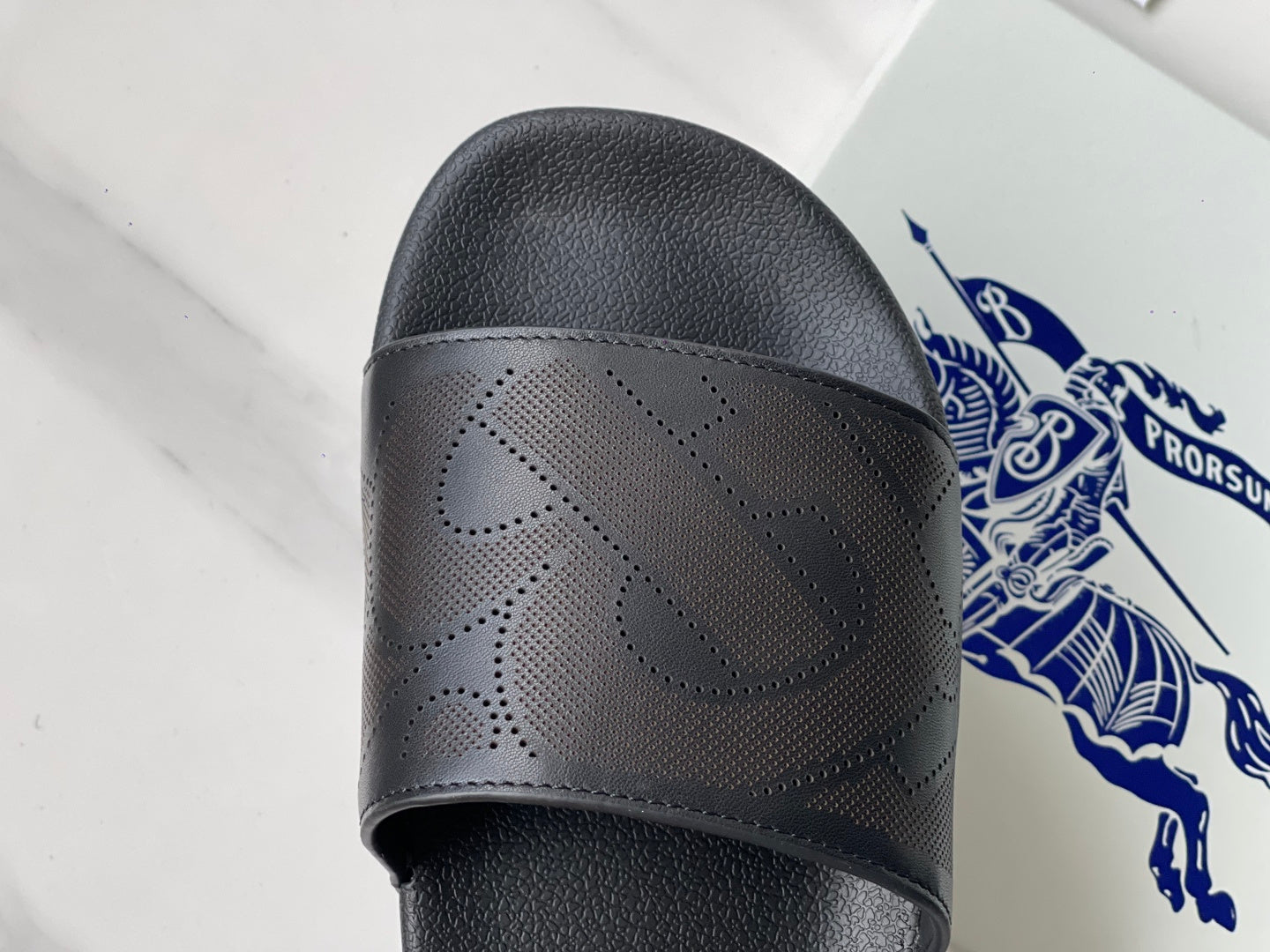 Burberry Embossed Logo Perforated Leather Slides