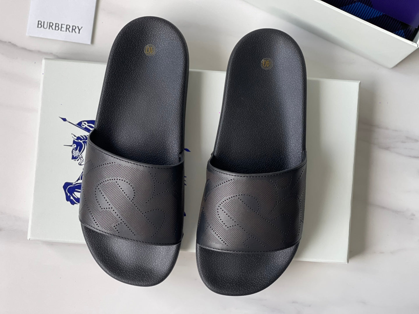 Burberry Embossed Logo Perforated Leather Slides