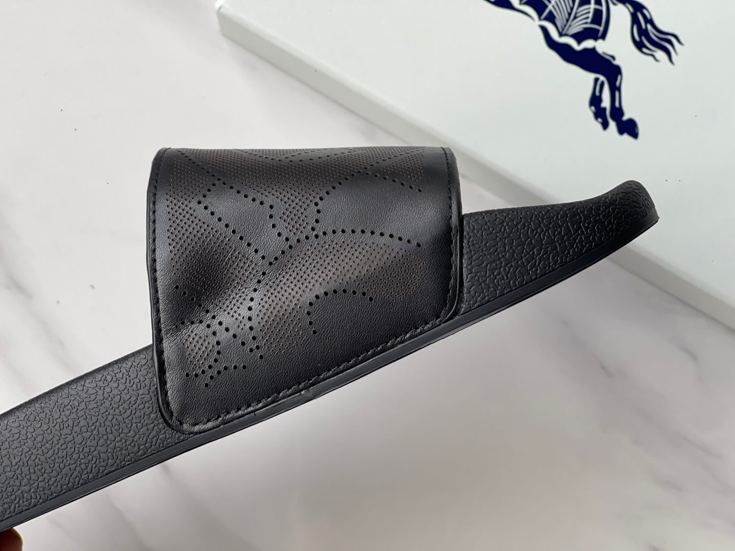 Burberry Embossed Logo Perforated Leather Slides