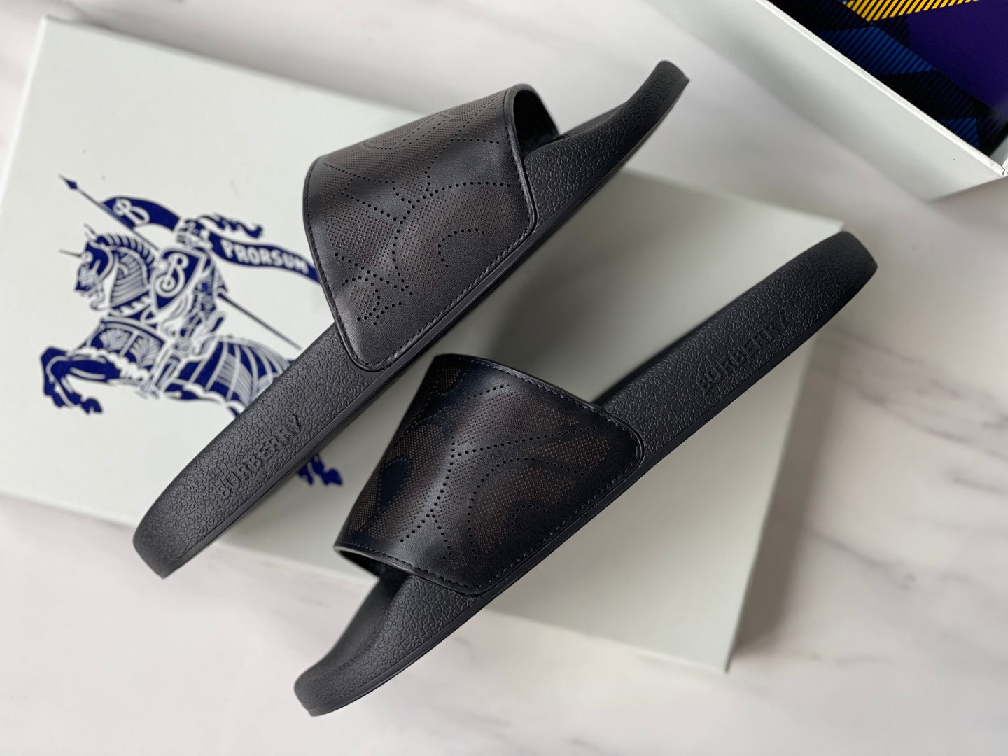 Burberry Embossed Logo Perforated Leather Slides