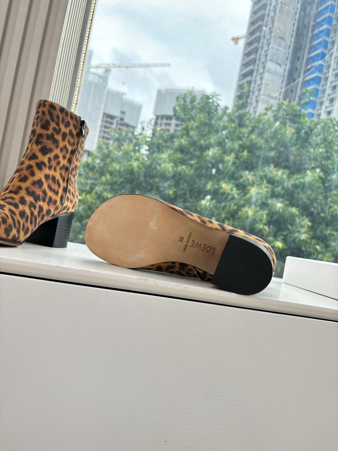 Loewe Leopard Print Block Heel Ankle Boots – 25SS