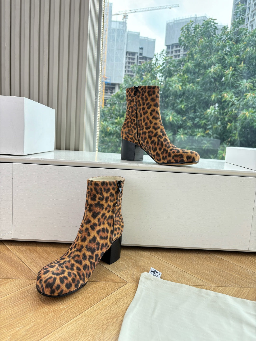 Loewe Leopard Print Block Heel Ankle Boots – 25SS