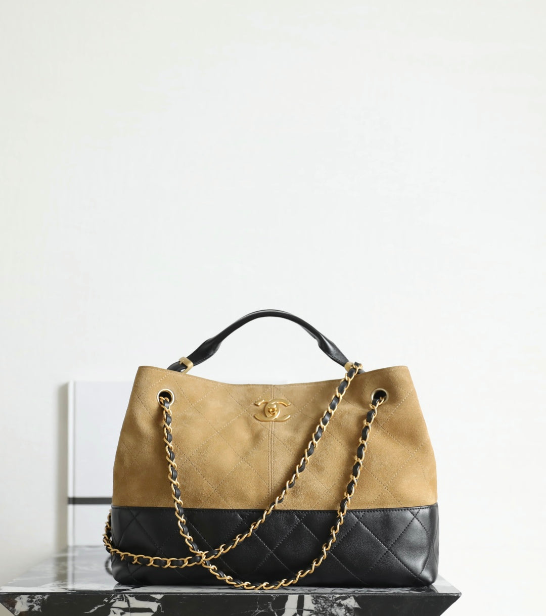 Chanel 25A Suede Hobo Shopping Bag