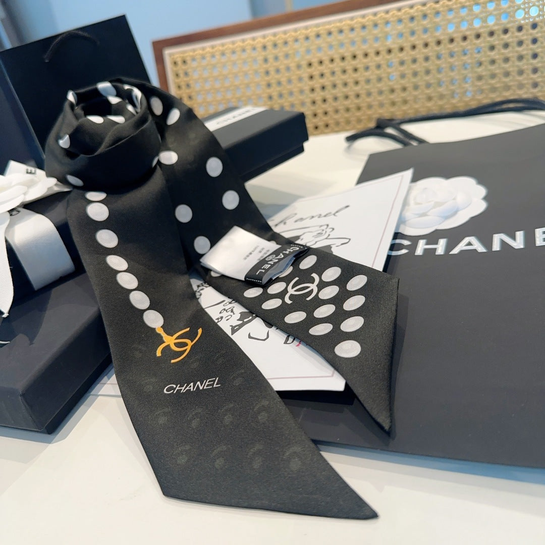 Chanel Pearl Silk Twilly Scarf