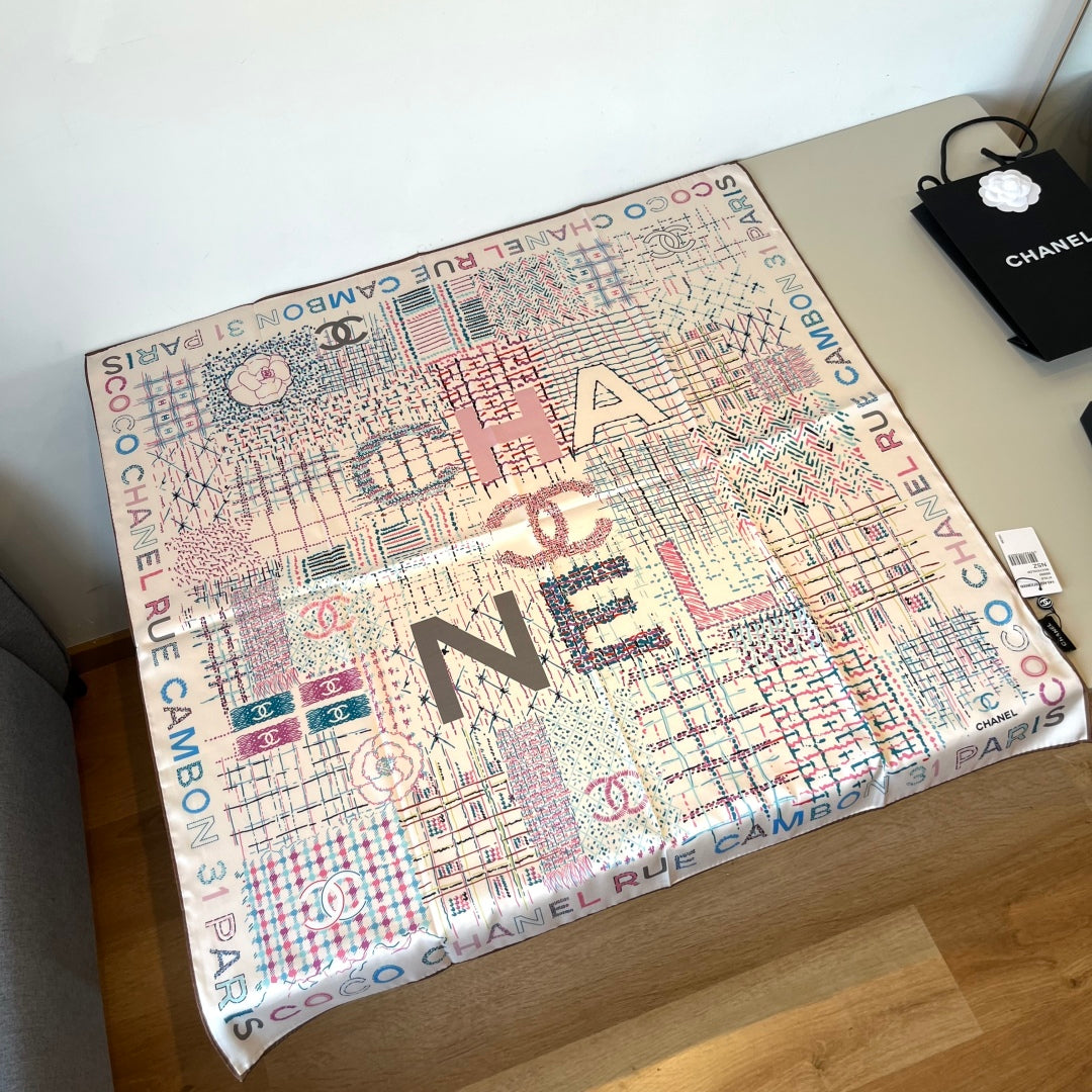 Chanel Colorful Striped Silk Square Scarf