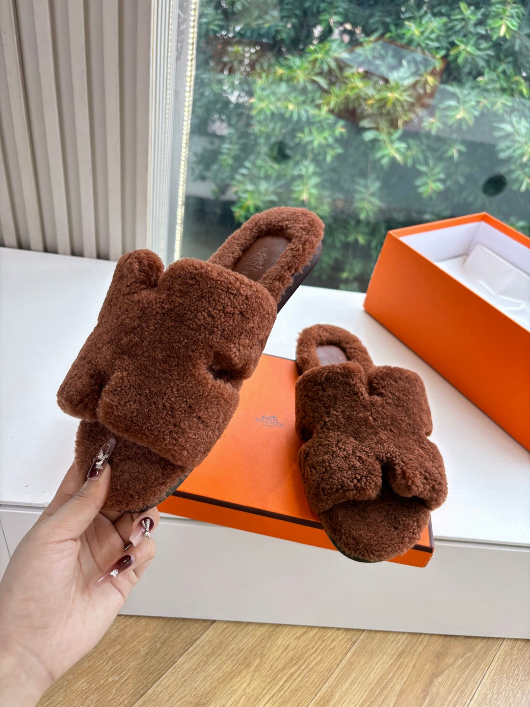 Hermès H-Shaped Fur Slippers – 2025 Collection