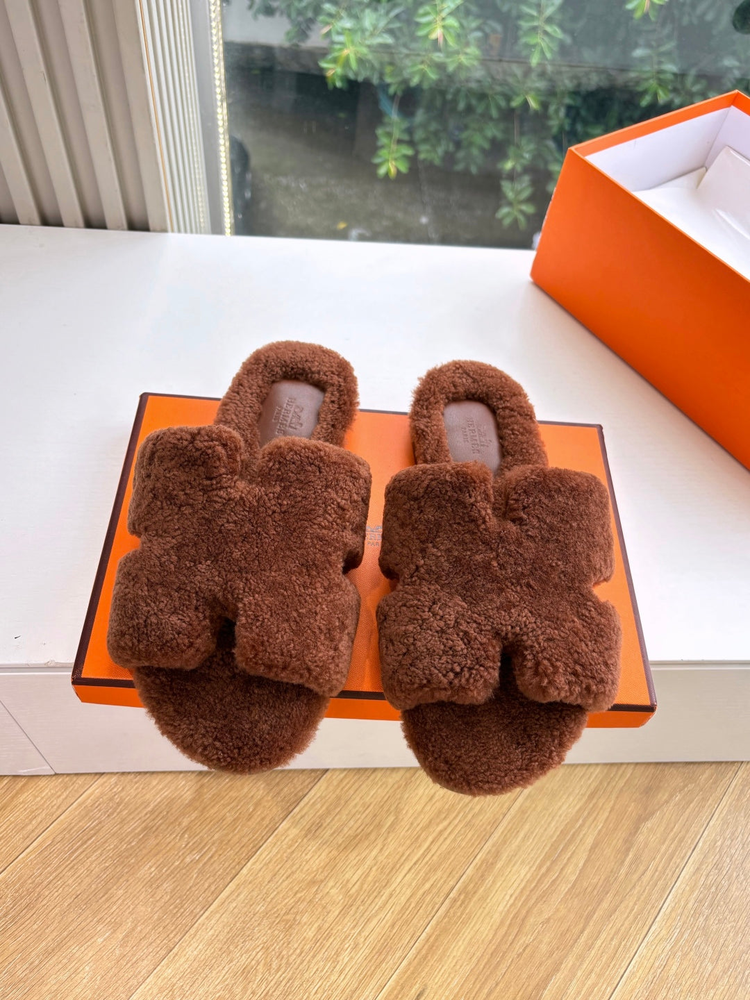Hermès H-Shaped Fur Slippers – 2025 Collection