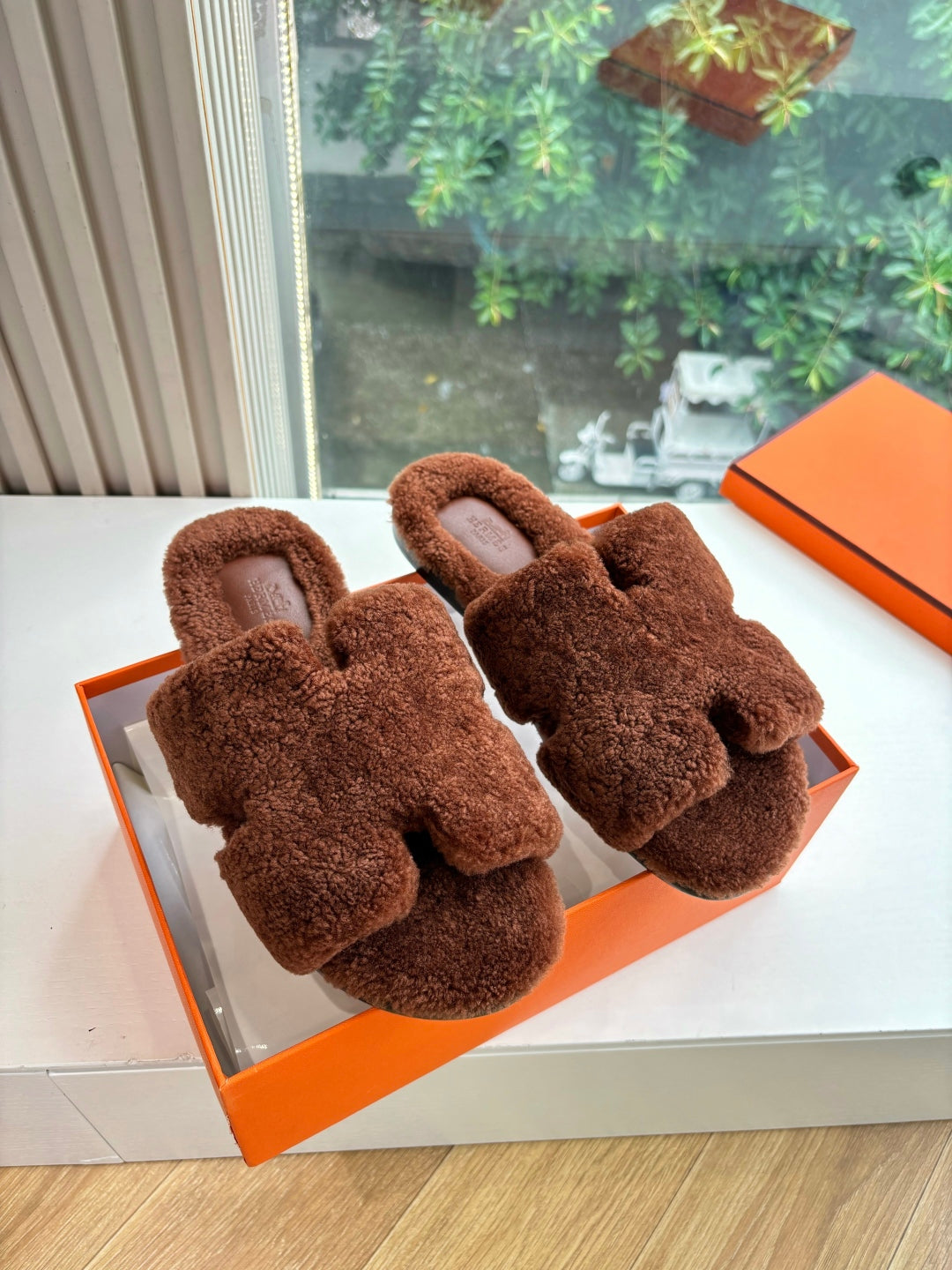 Hermès H-Shaped Fur Slippers – 2025 Collection