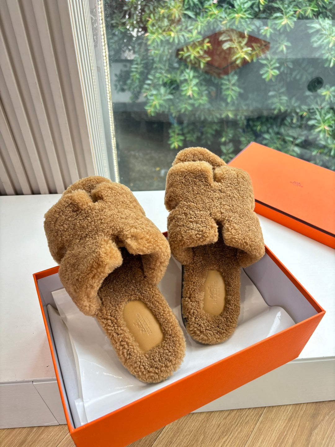 Hermès H-Shaped Fur Slippers – 2025 Collection