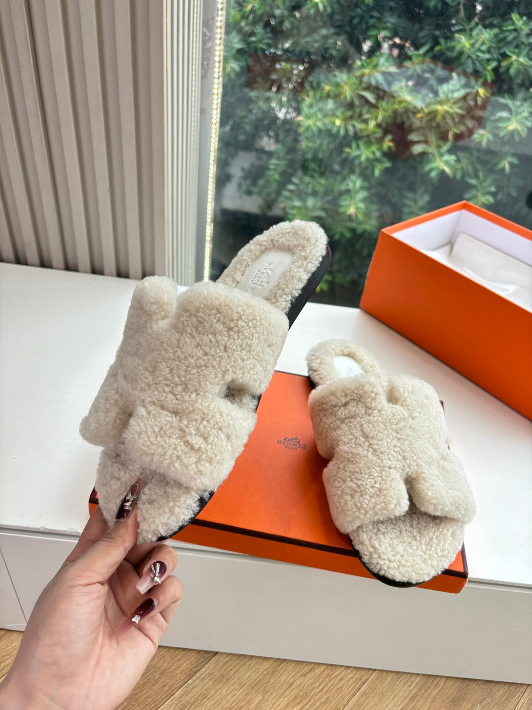 Hermès H-Shaped Fur Slippers – 2025 Collection