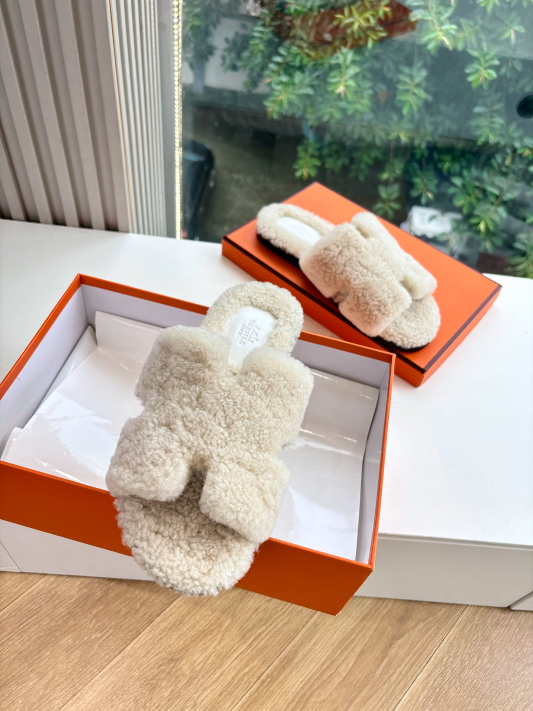 Hermès H-Shaped Fur Slippers – 2025 Collection