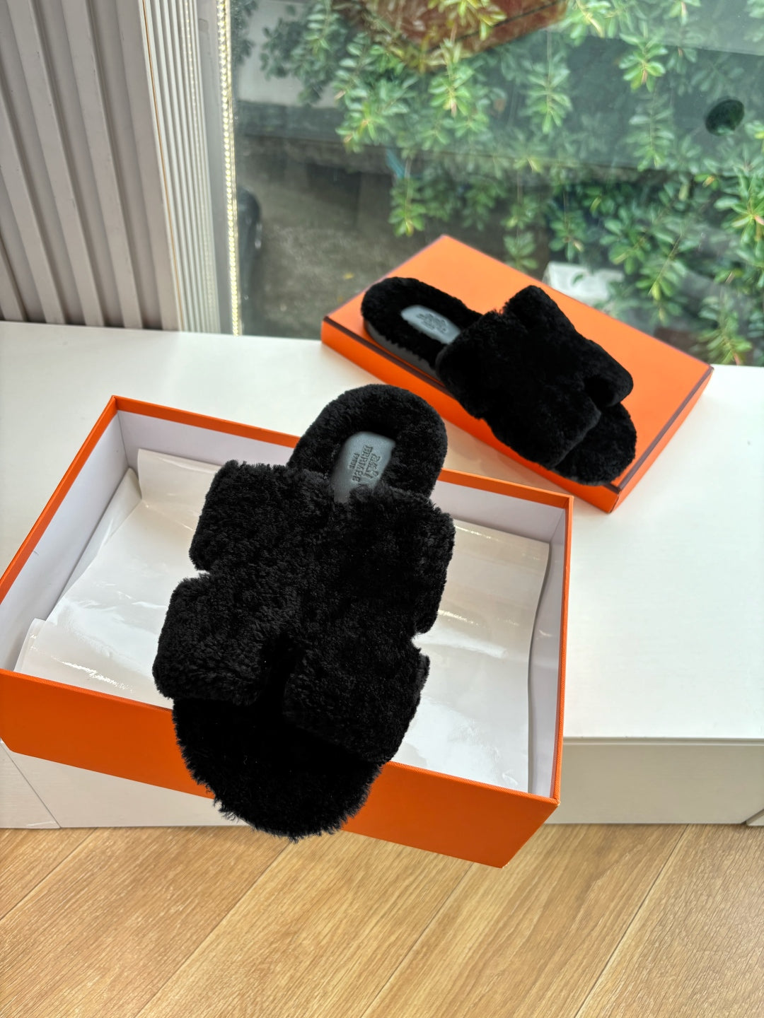 Hermès H-Shaped Fur Slippers – 2025 Collection