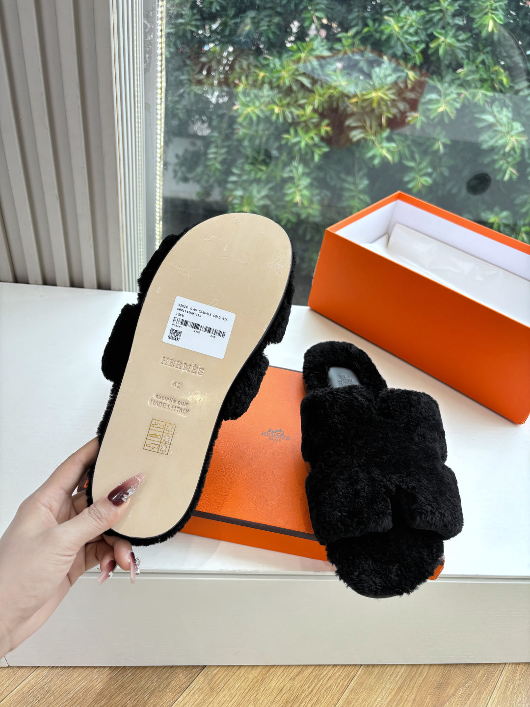 Hermès H-Shaped Fur Slippers – 2025 Collection