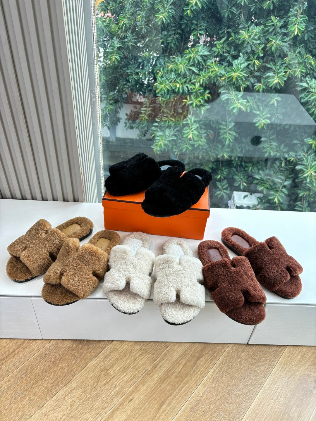 Hermès H-Shaped Fur Slippers – 2025 Collection